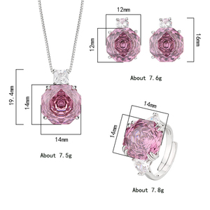 2025 Cổ Điển Brass Trang Sức Set 14-12Mm Rose Cắt <span class=keywords><strong>Zircon</strong></span> Mới Bạch Kim Mạ Rose Đơn Giản Chính Đá Cho Đám Cưới Bên - Product Image 4