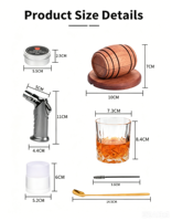 Kit fumeur à whisky électrique rechargeable avec 6 copeaux de bois, coffret cadeau Bourbon, accessoires de bar pour hommes, papa, mari, cadeaux whisky
