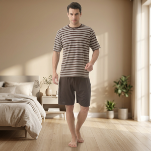 Ensemble de pyjama décontracté en jersey 100 % coton teint en fil, à manches courtes, respirant, tricoté pour homme - Fournisseur Bangladesh RKG Fashion Net - Product Image 3