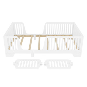 Cama Infantil Multifuncional Blanca de Madera Maciza con Barandillas de Seguridad, Cuna Ajustable para Dormitorio Infantil - Product Image 5