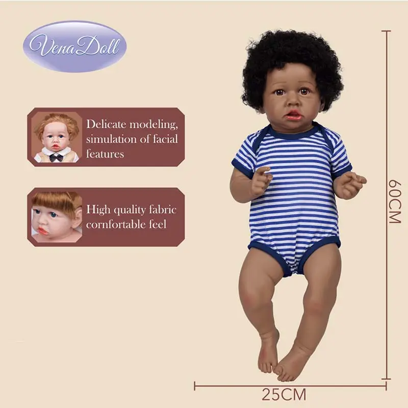 Rebirth Doll Bottle Pacifier Diaper Mouth With Magnet African American 60cm Simulation Newborn Black Skin Baby Vinyl Dolls Toys