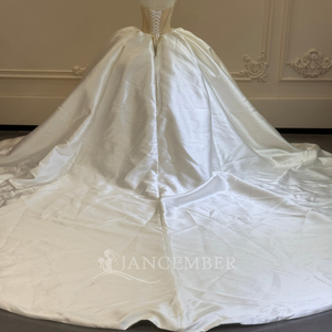 Xs289 Strapless Pearl Beaded Satin Ball Gown Modern <b>Wedding</b> Dress Lace Applique Chapel Train Bridal for - Product Image 4