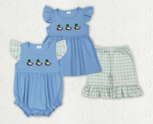 Conjunto de Ropa para Bebés Niñas con Mangas con Volantes, Bordado de Patos y Pantalones Cortos a Cuadros - Product Image 6