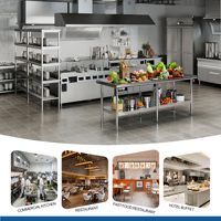Table de travail en acier inoxydable de qualité export, 201, industrielle, réglable, à base ouverte, avec pieds carrés, pour la restauration et la cuisine