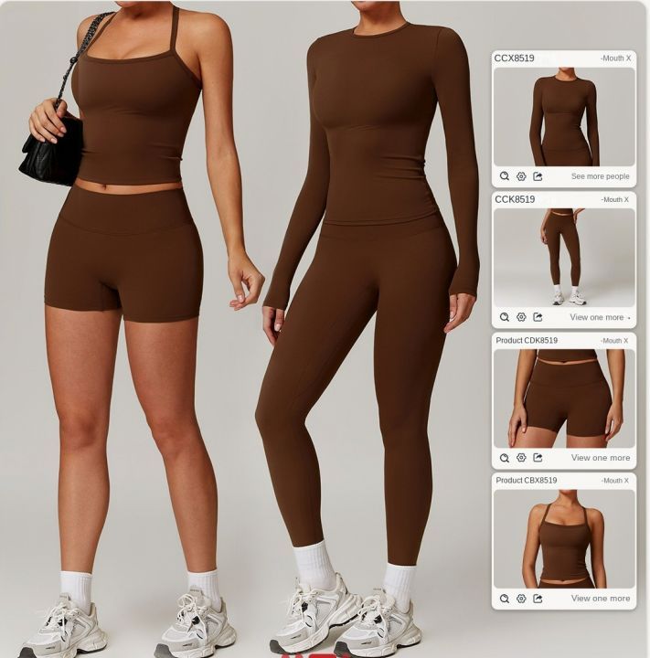 Custom Autumn Winter Women's Yoga Set Breathable Long Sleeve Crop Top & Plaid Pant Sharpened Fitness Sport Outfit