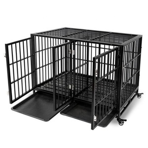 도매 블랙 파우더 코팅 실내/실외 개 실행 개집 패널 금속 프레임과 용접 와이어 - Product Image 1