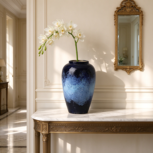 Vaso Ovale in Ceramica Maculata Blu <span class=keywords><strong>Indaco</strong></span> Stile Mediterraneo per Erba della Pampa e Fiori Secchi, Decorazione per la Casa - Product Image 3