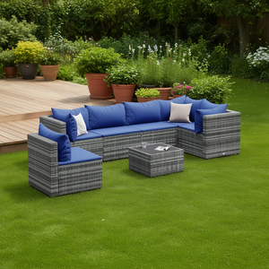 Ensemble de salon de jardin en rotin PE gris modulaire 6 places, mobilier de jardin extérieur, design contemporain - Product Image 2