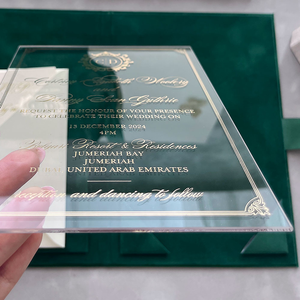 Luxury Velvet Pocket Hardcover Gold Folio <strong>Personalisation</strong> Cover with Gold Foil Acrylic <strong>Invitations</strong> for Fine Wedding Music Style - Product Image 4