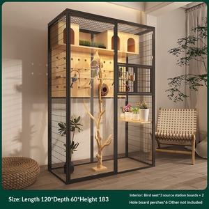 قفص طيور كبير جدًا من المعدن للببغاء، قفص فاخر شفاف بيئي للطاووس في الهواء الطلق مع عجلات وصينية - Product Image 4