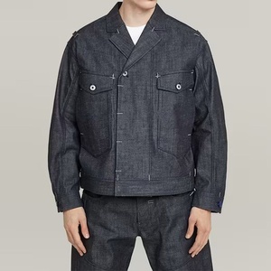 Premium Lavagem Escura Selvedge Denim <span class=keywords><strong>Blazer</strong></span> | Slim Fit Jean Jacket Set dos homens | Business Casual Estiramento Selvedge - Product Image 6