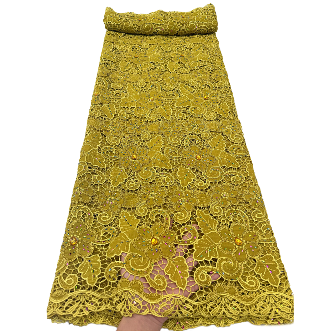 NI.AI Newest Guipure Fabric with Stone High Quality Cord Lace Plain Water Soluble Couple Fabric for Wedding Dress