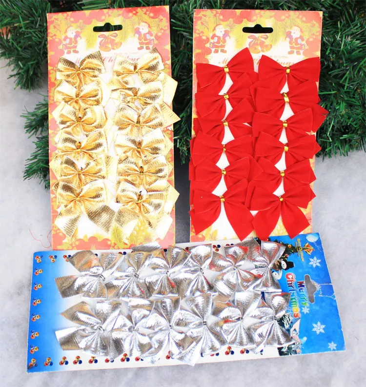 12 Buah Pita Natal Karangan Bunga Busur Glitter Dasi Kupu-kupu Pohon Natal Dekorasi Ikatan Simpul untuk Rumah Liburan Pesta Pernikahan Ornamen