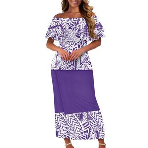 <span class=keywords><strong>Abbigliamento</strong></span> polinesiano tribale all'ingrosso con volant a spalla Samoan Puletasi abiti donna famiglia stampa personalizzata set di samoa - Product Image 2