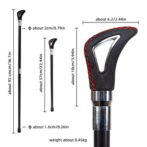 Canne de marche décorative en similicuir style levier de vitesse, avec poignée en cuir noir ajourée, vente en gros - Product Image 2