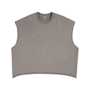 Oversized Raw-Hem <b>Cropped</b> Tank <b>Top</b> High-Quality Heavyweight Loopwheeled Sleeveless Vest - Product Image 1