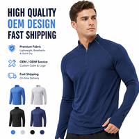 Haut de sport athlétique pour homme à manches longues, col montant zippé, design OEM, coupe ajustée, doux, respirant, séchage rapide, pour entraînement en salle de sport
