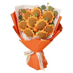 Bouquet de tournesols en fil de laine fait main, orange, cadeau de remise de diplôme, style naturel, fleurs artificielles - Product Image 5