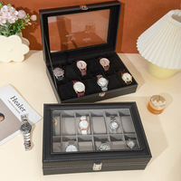 Boîte de présentation en cuir pour montres avec couvercle transparent, étui de rangement multi-emplacements pour collection de montres-bracelets