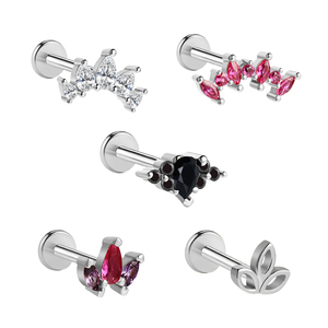 Gioielli per Piercing a elica in acciaio inossidabile placcato <span class=keywords><strong>argento</strong></span> filo interno Cz perno sul retro piatto - Product Image 1