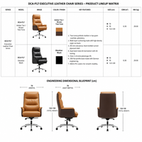 Chaise de bureau de direction ergonomique de luxe en cuir, dossier haut, bicolore, avec mécanisme de basculement à genouillère à double levier et pivotante