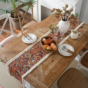 American Fringe Tabke Runenr Décoration Jacquard Rayé <span class=keywords><strong>Lin</strong></span> Style Rustique <span class=keywords><strong>Chemin</strong></span> <span class=keywords><strong>de</strong></span> <span class=keywords><strong>Table</strong></span> pour Dîner Fête Vacances - Product Image 2