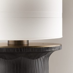 Lampe de table Rimbaud, base en bois foncé, source de lumière LED, ampoule E27, commande par interrupteur, design écologique - Product Image 5