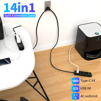 Kabel Ekstensi Ganda 14 in 1 dengan Splitter USB 6 Stopkontak untuk Penggunaan Industri Desain Baru