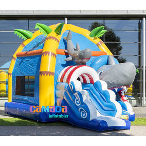 ปราสาทลมเป่าลมแบบเดินได้, บ้านลมเป่าลมเชิงพาณิชย์พร้อมสไลเดอร์, ให้เช่าปราสาทลมเป่าลมรูปฉลามสำหรับงานปาร์ตี้ - Product Image 2