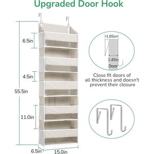 <b>Over</b> <b>Door</b> Organizer 15 Pockets Beige Hanging Storage For Cosmetics And Clothing With Mesh Side Pockets <b>Hook</b> Type Installation - Product Image 4