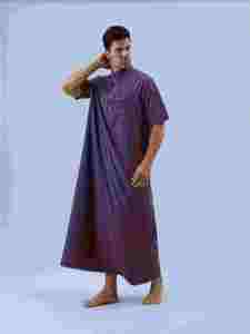 <b>Men's</b> Cotton <b>Thobe</b> Short Sleeve Floor Length Shirt Collar Modest Prayer Wear Solid Color suit all people - Product Image 2