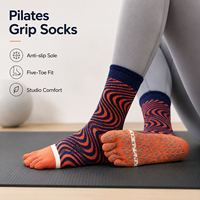 Chaussettes de Pilates en coton à cinq doigts, antidérapantes avec semelle en silicone, respirantes, logo personnalisé pour le yoga, la barre, le reformer, le studio, OEM ODM