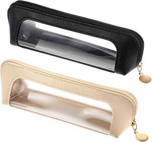 Bolsa transparente para brochas de maquillaje de cuero PU, bolsa de viaje impermeable para lápices y brochas para cejas, disponible en varios colores - Product Image 1