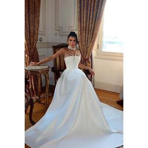 Robe de soirée blanche sans bretelles, coupe empire, col rond, ornée de sequins et drapée, style soirée formelle, du XS au XL - Product Image 3