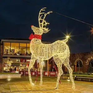 outdoor large Christmas motif decor reindeer sleigh light led 3d deer lighted animal decoration