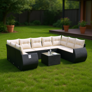 <b>Black</b> Pe Rattan Garden Sofa Set With Powder Coated Steel <b>Frame</b> 6 Seater Outdoor Furniture Contemporary Design - Product Image 2