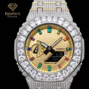 Montre-bracelet Hip Hop en argent sterling de qualité supérieure avec moissanite, montre à quartz étincelante, boîtier irrégulier, personnalisée pour unisexe, idéale pour les soirées et les collectionneurs - Product Image 1