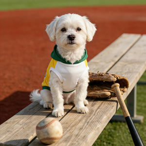 Pet Baseball Uniform Vest Summer Outdoor Sportswear For Dogs White And Green Color Scheme <b>Denim</b> <b>Material</b> Sublimation Print - Product Image 3