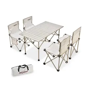 HISPEED White Egg Roll Table Aluminum Furnitures Camping Foldable Table Travel Outdoor Folding Table And Chair Set