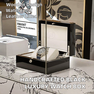 Caja de Reloj de Madera Negra de Lujo Hecha a Mano con Materiales Reciclados Resistentes al Agua para Minoristas de Relojes de Alta Gama - Product Image 1