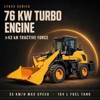 Chargeuse sur pneus LW942, godet de 0,9 m³, charge nominale de 2000 kg, poids de 5300 kg, vitesse maximale de 35 km/h avec une force de traction de 42 kN+