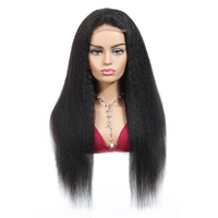 Wig Rambut Asli Manusia Kinky Straight 13x4 Lace Front untuk Wanita, Wig Lace Frontal Pre Plucked dengan Baby Hair, Rambut Asli Manusia Remy Brasil