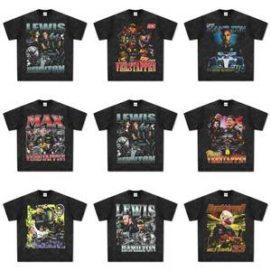 Camiseta de Manga Corta con Estampado del Piloto de F1 <span class=keywords><strong>Lewis</strong></span> Hamilton, Cuello Redondo, Estilo Urbano Americano, Vintage, Lavada, 230g, Transpirable, 100% Algodón - Product Image 1