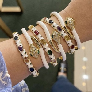 BD-L1548 Amazing Enamel Colorful Cz Pave <b>Bangle</b> Bracelet 18k Gold Plated Big Zircon Pave Cuff <b>Bangle</b> for Women's Fine Jewelry - Product Image 2