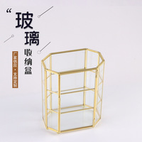 Boîte de rangement à bijoux en métal à trois niveaux octogonale avec logo personnalisé, en métal avec panneaux en verre, rangement compact pour bijoux, cadre en métal