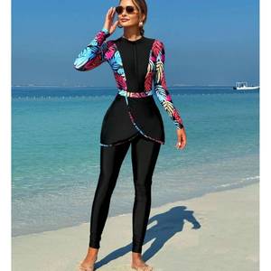 OEM nouveau modeste musulman 3 pièces <span class=keywords><strong>Bikini</strong></span> manches longues fermeture éclair avant maillot de bain femmes islamique <span class=keywords><strong>Hijab</strong></span> grande taille maillots de bain Burkinis - Product Image 5