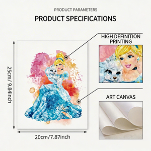 Nuovo Quadro Decorativo Rettangolare Senza Cornice a Tema Principessa per Camere da Letto delle Ragazze, Dipinto a Cartoni Animati ad Acquerello per Stanze dei Bambini - Product Image 4