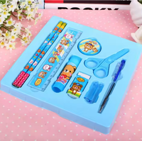 Lot de 10 fournitures scolaires écologiques en plastique et bois, design Kawaii, comprenant stylos à bille, crayons et ciseaux