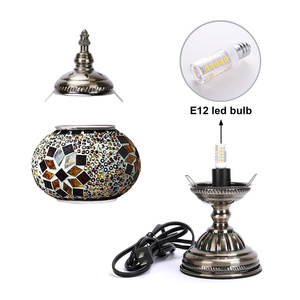 Lampe en verre coloré marocain, lampe de table moderne LED avec prise EU/US/UK, design mosaïque pour la décoration de la chambre à coucher, lampe de chevet - Product Image 4