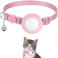 Collier pour chat et chien en nylon rembourré réfléchissant, rubans, motif uni, fermeture à bouton, étanche, porte-étiquette Air Tag compatible avec les étiquettes Air Tag d'Apple